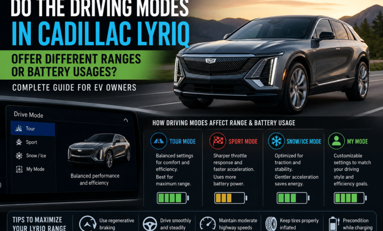 Do the Driving Modes in Cadillac Lyriq Offer Different Ranges or Battery Usages?